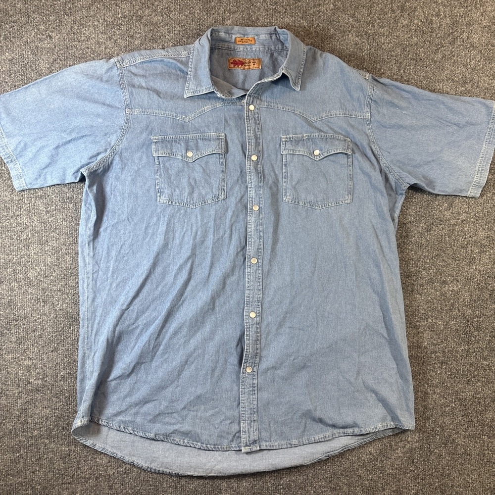 Vintage Field N Forest Mens Western Denim Shirt LT Pearl Snap Cowboy Country XL